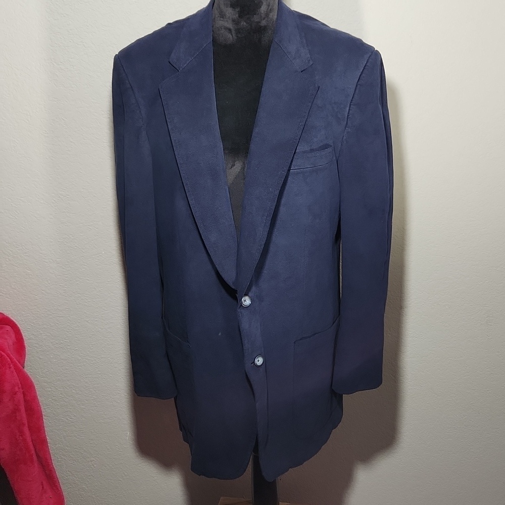 Saks Fifth Avenue black label coat suit jacket fit aprox large womens navy FLAWS